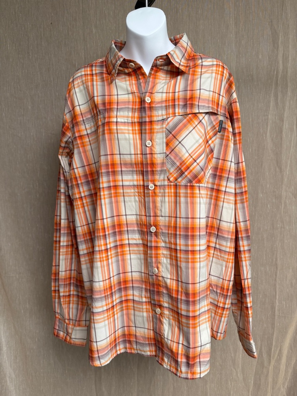 Men's Insect Blocker Plaid Button-Down Shirt in Orange and Cream